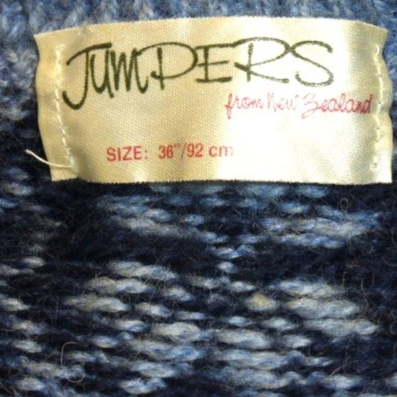 JUMPERS NEW ZEALAND FAIR ISLE wool blue gray navy cream crewneck retro sweater M - Picture 3 of 4